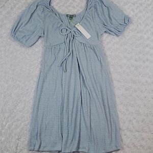 Goodluck Gem Womens Dress Mini Smocked V Neck Blue NWT Size Small